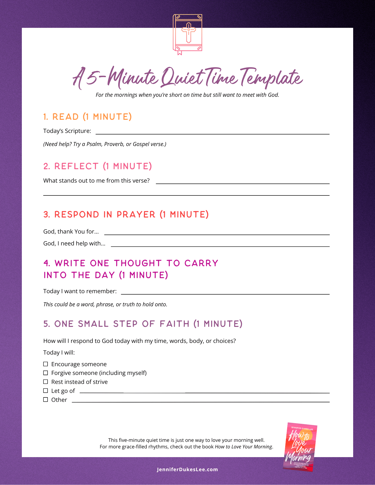 5-Minute Quiet Time Template (Fillable PDF Version)