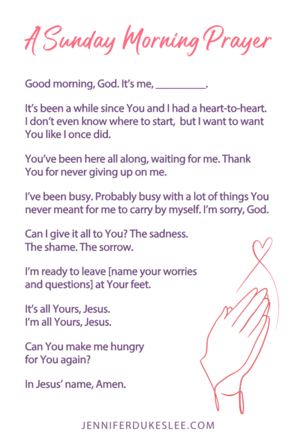 best Sunday morning prayer, Jennifer Dukes Lee prayers